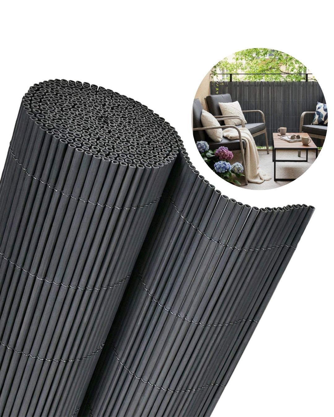 Copertura per giardino, Frangivista balcone, cannicciato PVC / stuoia effetto bambù - Tubo Antracite - antracite, moderna