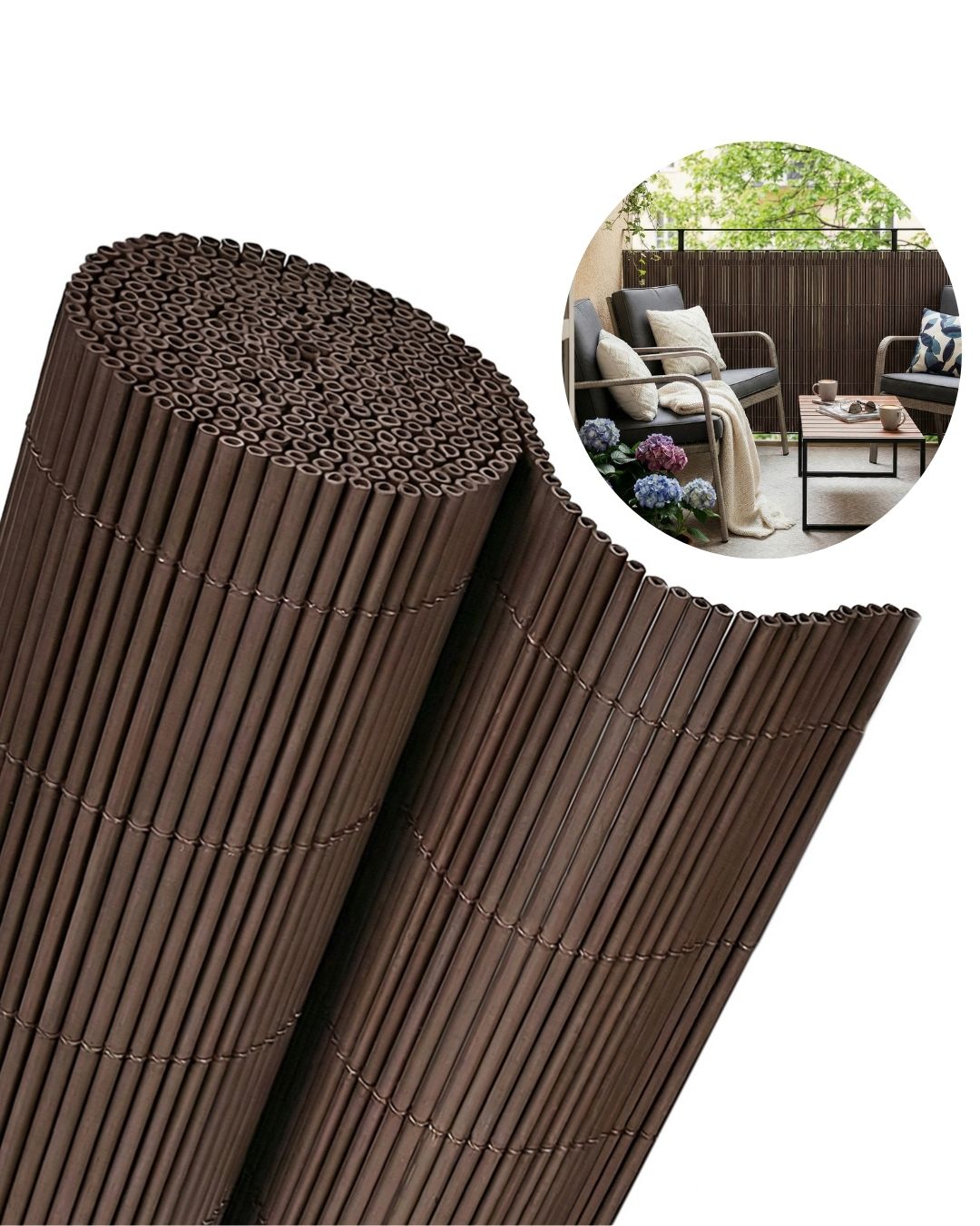 Copertura per giardino, Frangivista balcone, cannicciato PVC / stuoia effetto bambù - Tubo Marrone - marrone, moderna