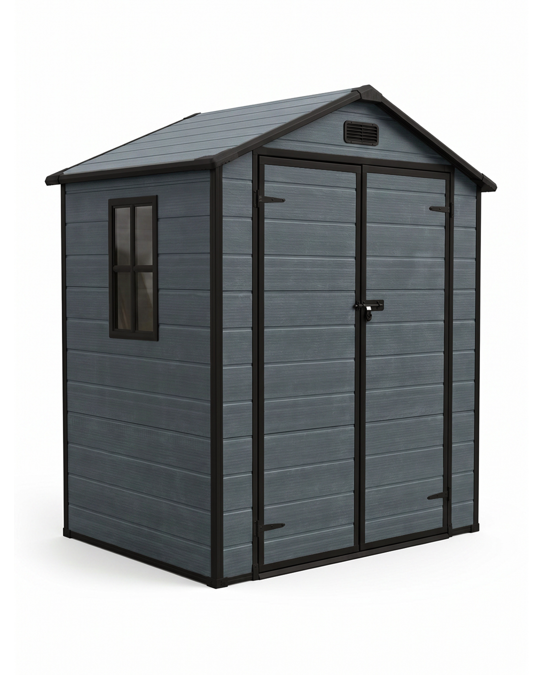 Casetta porta attrezzi in PVC / casetta da giardino con tetto a due falde - Iparo Tana - grigio scuro, antracite, moderna