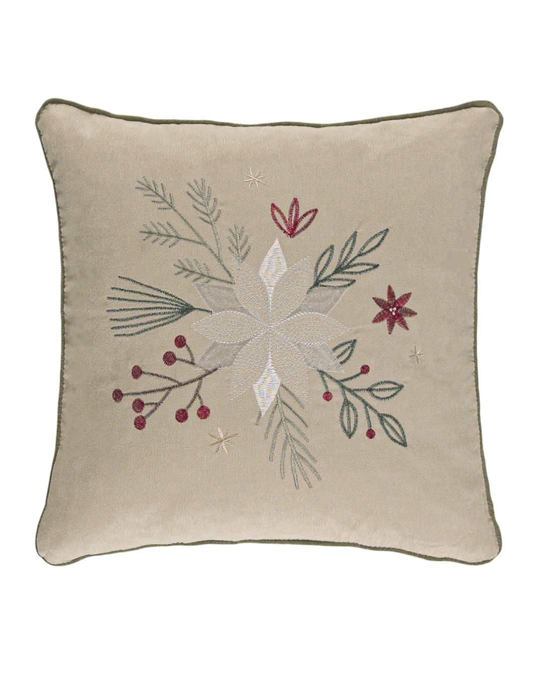 Cuscino decorativo con imbottitura, 45x45 cm - Canto Stella - in velluto, natalizio, stelle, beige