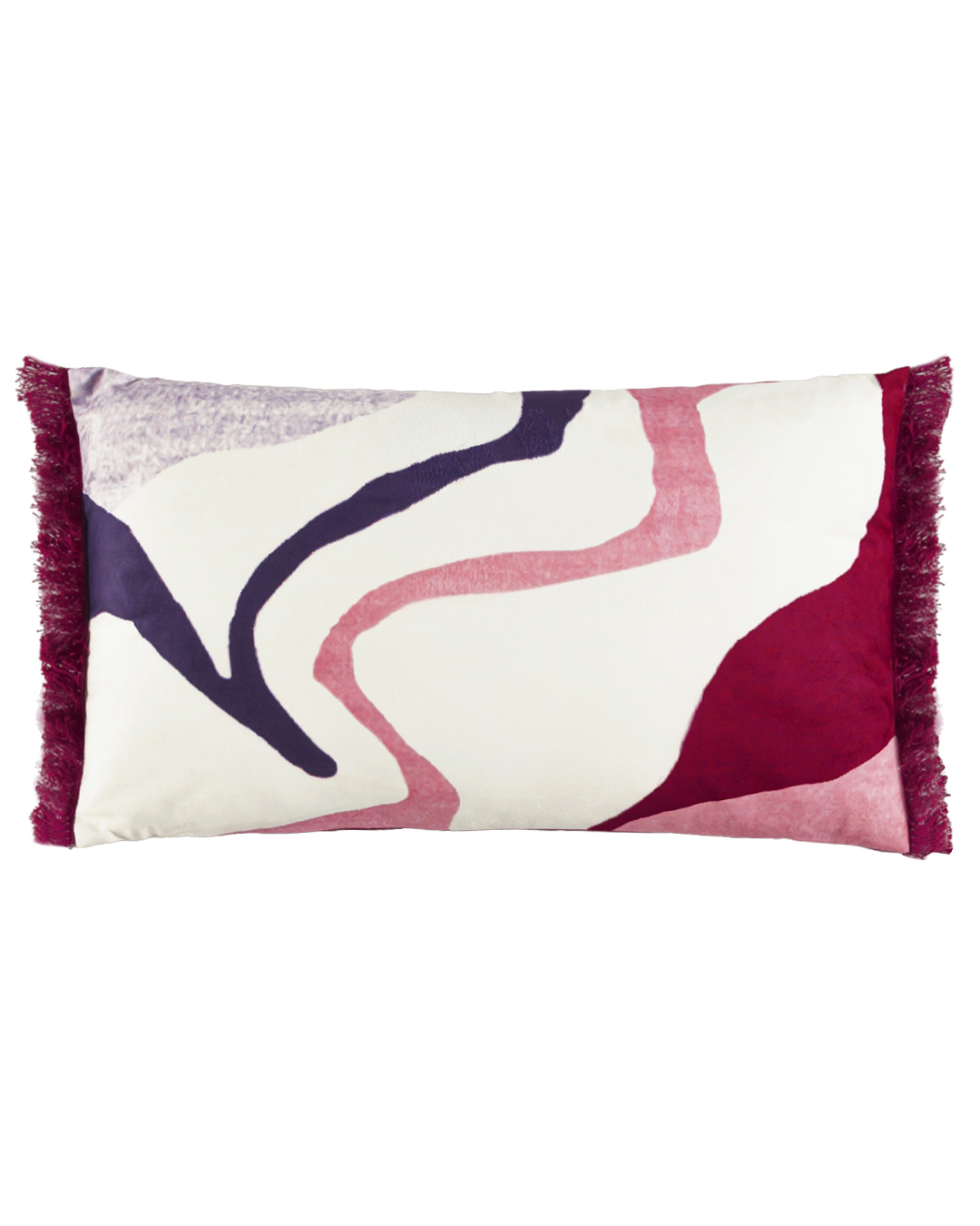 Cuscino decorativo con imbottitura, 30x50 cm - Colorato Fulmine - con frange, velluto, rosa