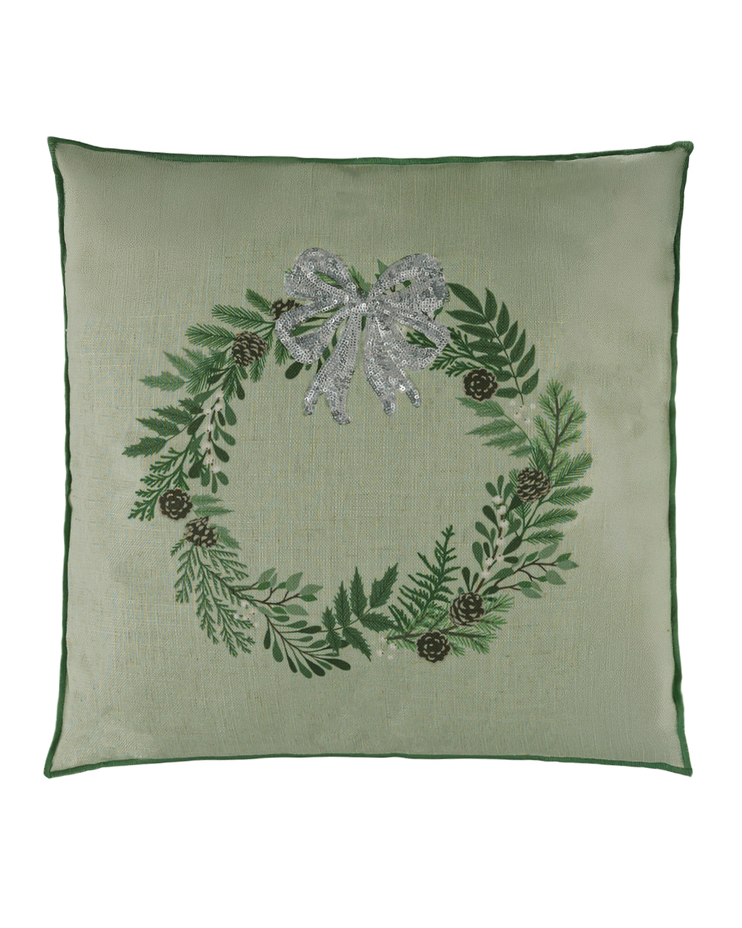 Cuscino decorativo con imbottitura, 45x45 cm - Canto Abete - con stampa e paillettes, natalizio, verde