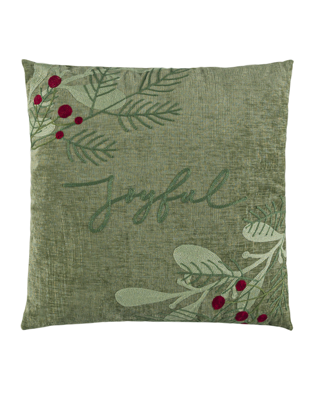 Cuscino decorativo con imbottitura, 45x45 cm - Canto Ricco - in velluto, natalizio, con vischio, verde
