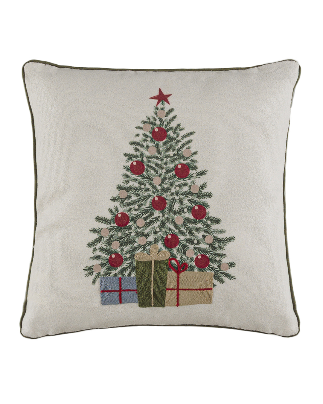 Cuscino decorativo con imbottitura, 45x45 cm - Canto Albero - ricamato, natalizio, albero di Natale, bianco