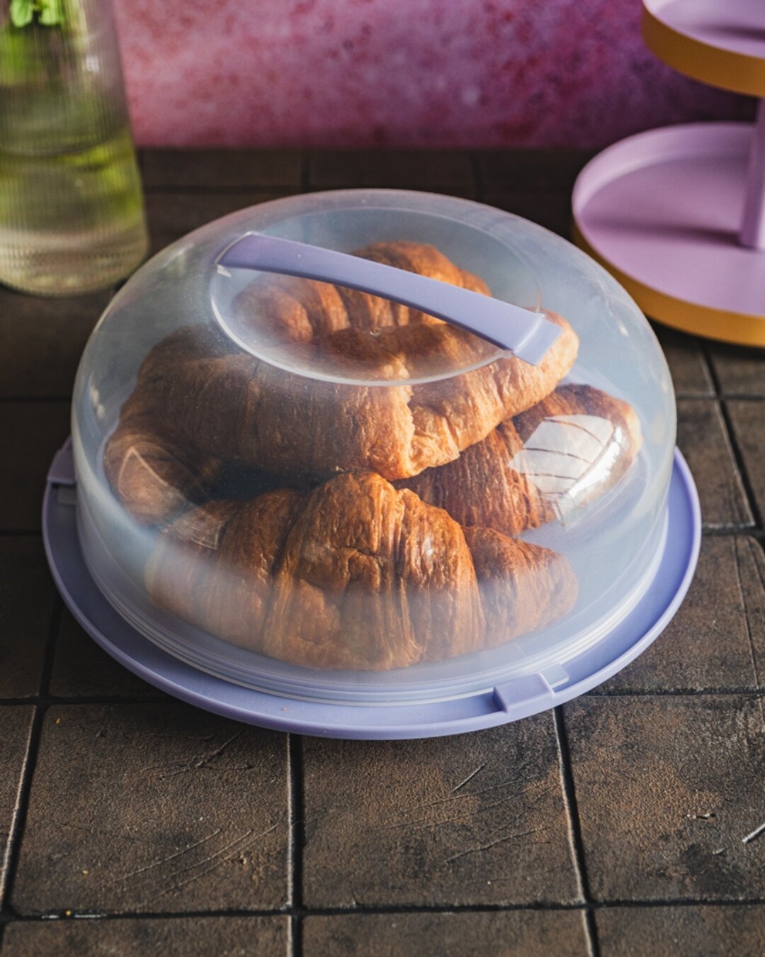 Contenitore rotondo per torta con coperchio 28 cm, contenitore per dolci - Forno Dolci - trasparente, viola