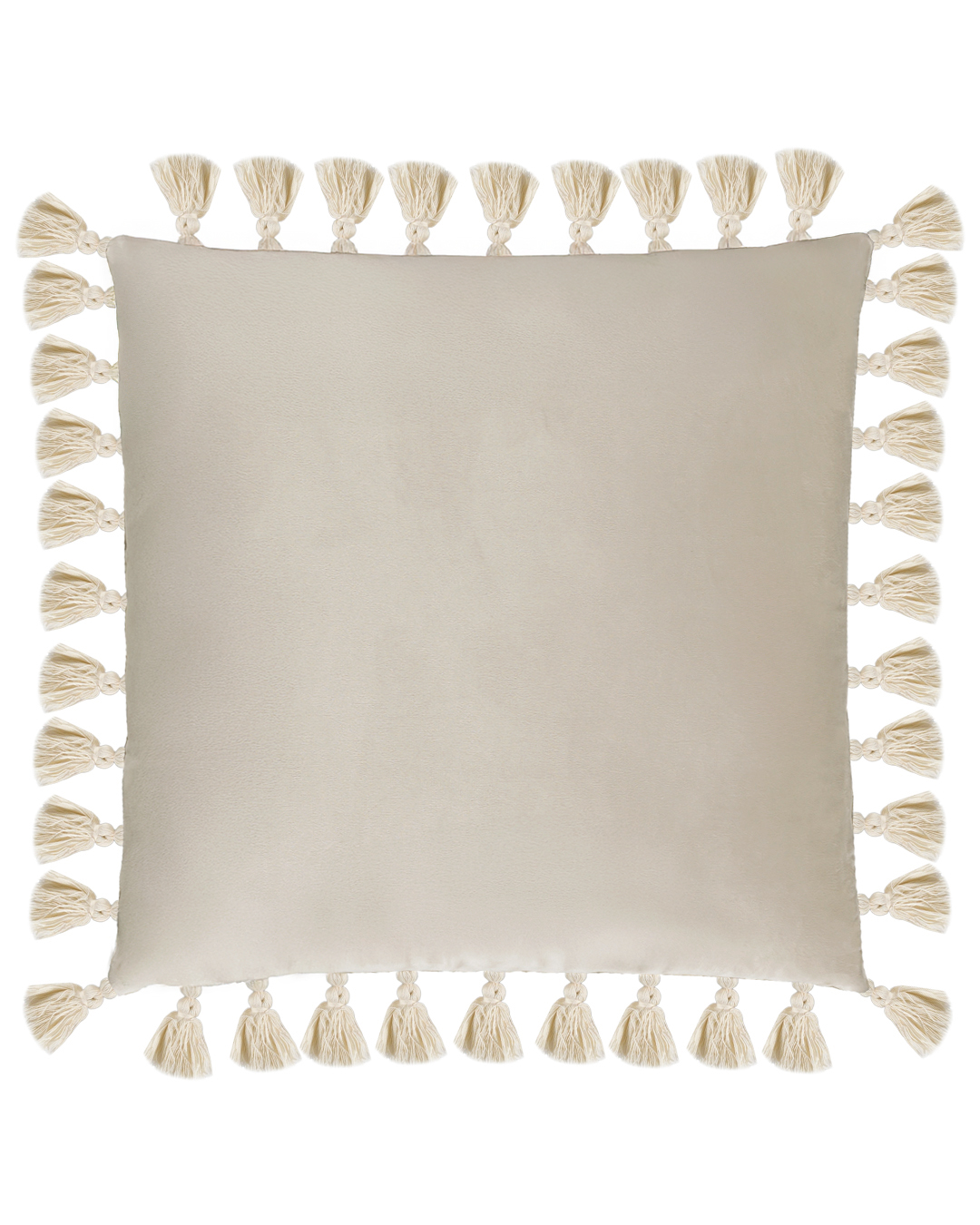 Cuscino decorativo con imbottitura, 45x45 cm - Puro Senza - con frange, color crema
