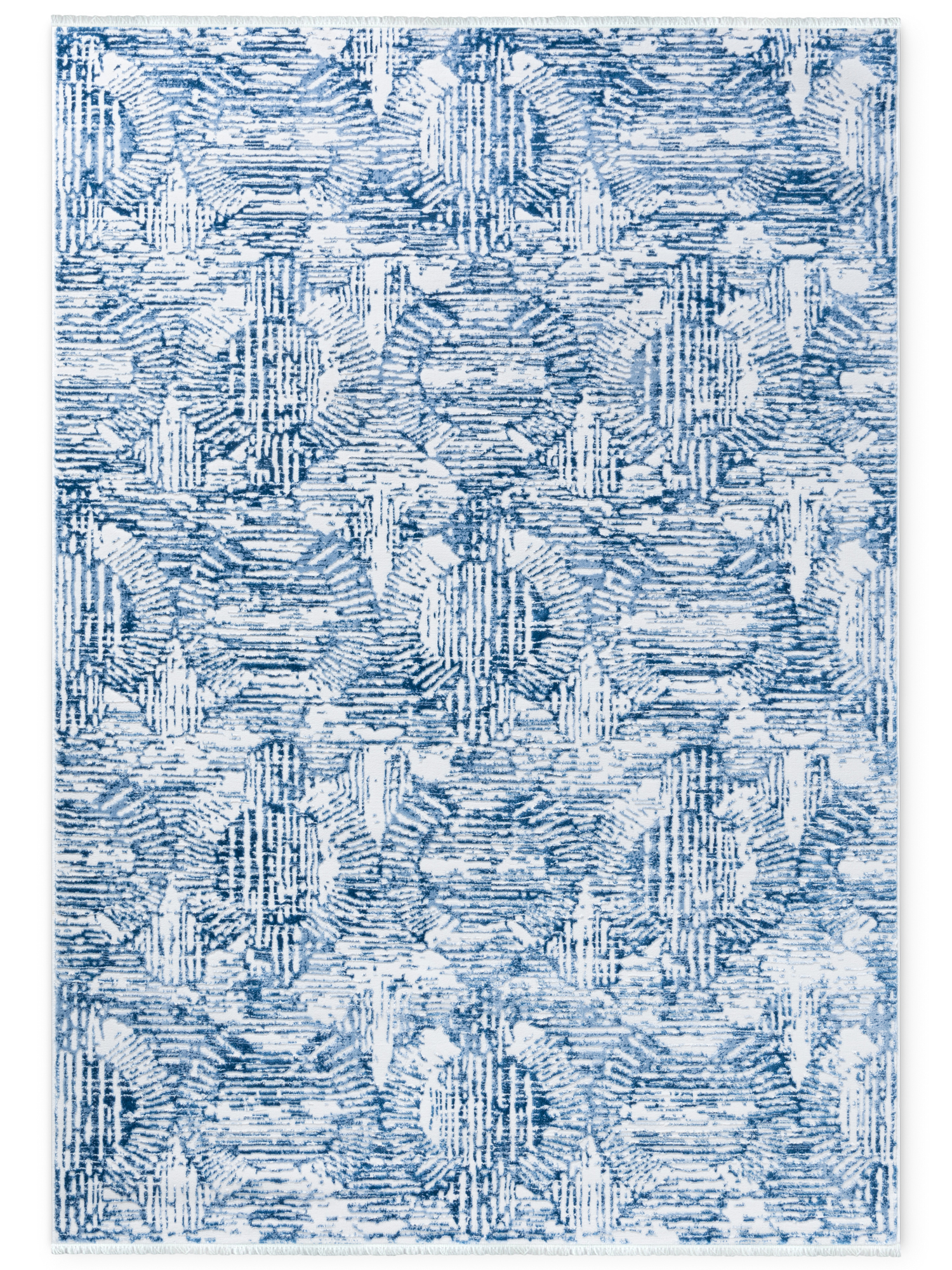Tappeto moderno geometrico - Sicilia Blu FR - blu con frange