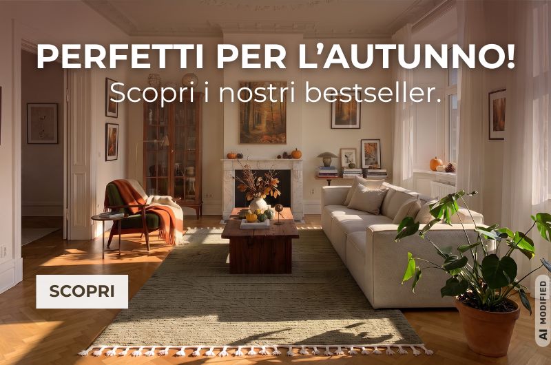 Tappeto verde per il soggiorno in un&rsquo;accogliente ambientazione autunnale